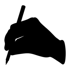 Hand in black silhouette holding and writing with pen or pencil