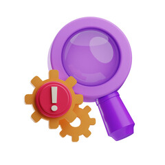 3D Illustration, magnifying glass with warning icon