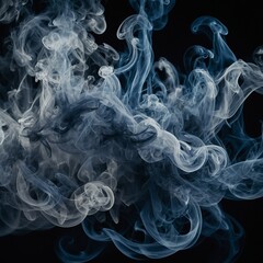 Fototapeta premium Abstract blue and purple smoke waves flow across a black backdrop, creating a smooth, colored pattern