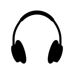 Black silhouette illustration of over the ear headphones on a white background