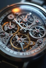 Intricate Mechanism of a High-End Luxury Watch with Gears