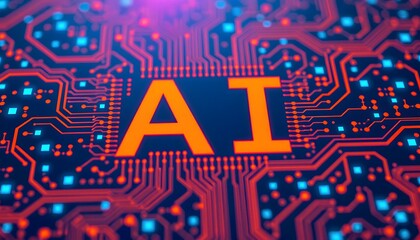 A close  up of a circuit board with the bold AI letters in the center, symbolizing artificial intelligence. 