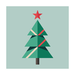 Fototapeta premium Minimalist christmas tree icon with red star holiday season decorative illustration