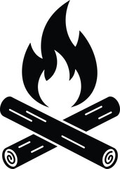 Minimalist Black and White Campfire with Logs – Vector Art

