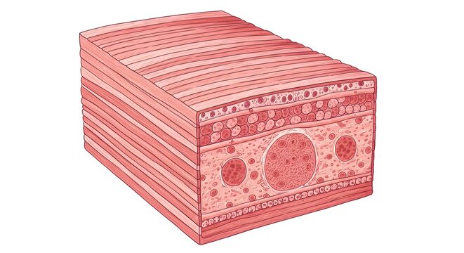 Detailed Illustration of Skin Layers Depicting Textures and Microstructures in Human Anatomy