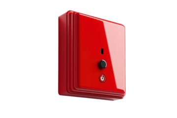 A vibrant red emergency pull station a symbol of urgent safety and protection with a sleek on transparent background