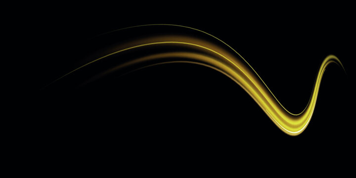 Golden glowing shiny spiral lines effect. Curved yellow line light. Vector illustration of a burning falling fireball meteor.
