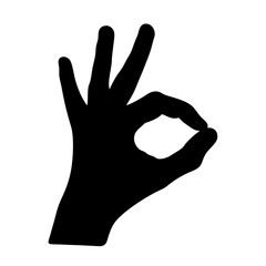 Black Silhouette of a Hand Making the OK Symbol Against White Background