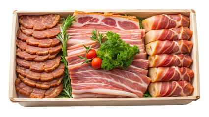 Delicious Assortment of Cured Meats in a Wooden Box, Ready to Eat