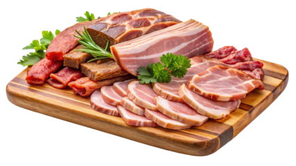 Delicious charcuterie board featuring an assortment of cured meats on wood