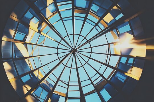 Geometric glass ceiling with sunlight burst