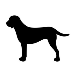 A simple black silhouette depiction of a canine animal standing still