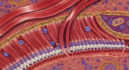 Detailed Microscopic Visualization of Muscle Tissue Structure and Cellular Organization