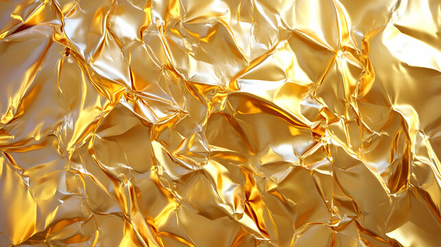 Shimmering Textured Surface of Crumpled Gold Foil Art Design - Powered by Adobe