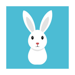 Adorable white rabbit illustration against a vibrant blue backdrop for easter or springtime design