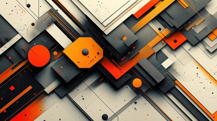 Abstract geometric shapes, vibrant colors, and layered forms
