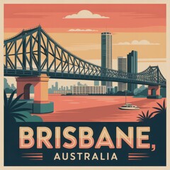 Obraz premium Brisbane Australia Vintage Travel Poster with Iconic Bridge