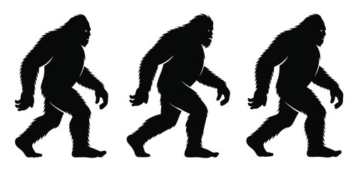Bigfoot Silhouettes Walking in Three Stages