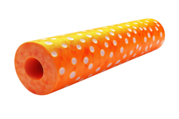 An orange foam tube with white polka dots creates a playful retro vibe inviting imagination on transparent background