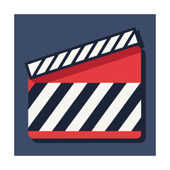 Naklejka premium Colorful flat illustration of a film clapperboard on a dark blue background