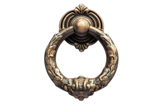 An ornate bronze door knocker whispering tales of grand entrances and welcoming hands against on transparent background