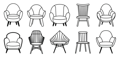Collection of Modern and Mid Century Chairs Line Art