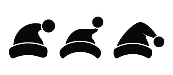 Three Simple Santa Hats in Black Silhouettes