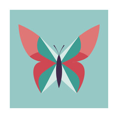 Abstract geometric butterfly design with colorful wings on light blue background