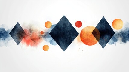 Abstract geometric shapes with watercolor washes
