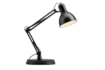Illuminating Ideas A sleek black architect lamp shining brightly ready to inspire late night on transparent background