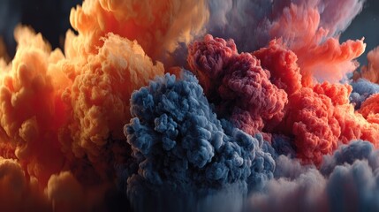 Colorful clouds of smoke rising dramatically in a darkened sky during an artistic display at twilight