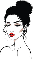 Stylish Woman Portrait with Red Lips and Hair Bun Illustration


