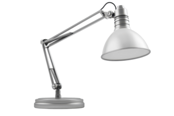 Silver articulated lamp illuminating the workspace promising focus and sparking creativity for on transparent background