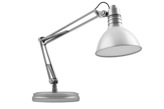 Silver articulated lamp illuminating the workspace promising focus and sparking creativity for on transparent background