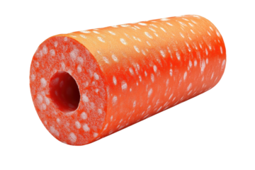 Textured orange cylinder with white specks evokes the idea of playful learning and discovery on transparent background