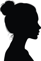 Woman’s Profile Silhouette with Loose Hair Bun and Stray Strands

