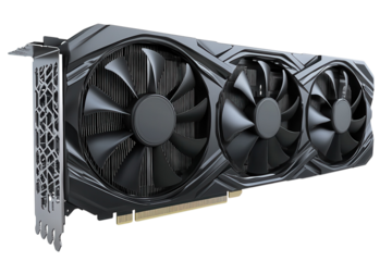 Unveiling a sleek black graphics card designed for high performance gaming and intricate on transparent background