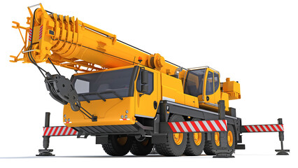 Mobile Crane Construction Vehicle 3D rendering on white background