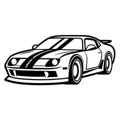 Naklejka premium A sleek, high-performance sport car, illustrated with clean lines and a bold racing stripe, captures the essence of speed and design. This detailed graphic showcases automotive excellence.