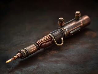 Equip with copper coil soldering iron kit presented on dark rust platform highlighting industrial craftsmanship