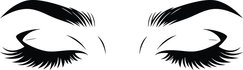 Realistic Black and White Eyes with Long Eyelashes