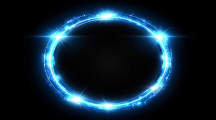 Abstract glowing circle lines, set against a dark blue background and intertwined with modern shiny blue lines, form a geometric stripe line art design that suits posters, covers, banners, brochures