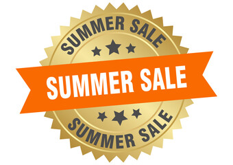 summer sale. summer sale round orange and gold label isolated on transparent background