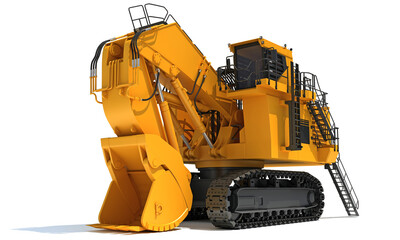 Fototapeta premium Excavator heavy construction machinery 3D rendering on white background
