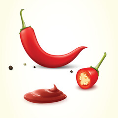Red Chili Peppers and Sauce Illustration