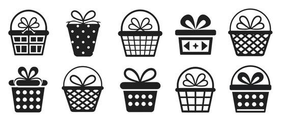 Ten Gift Basket Icons Black and White Design