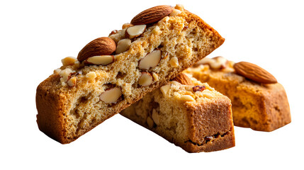 Almond biscotti with visible nuts and crisp edges isolated on transparent background