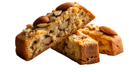 Almond biscotti with visible nuts and crisp edges isolated on transparent background