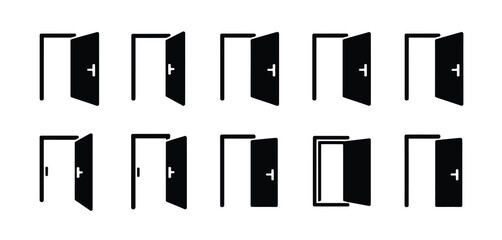 Collection of Open and Closed Door Icons in Various Angles