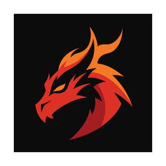 Stylized fire dragon head logo design with red orange and black colors for gaming